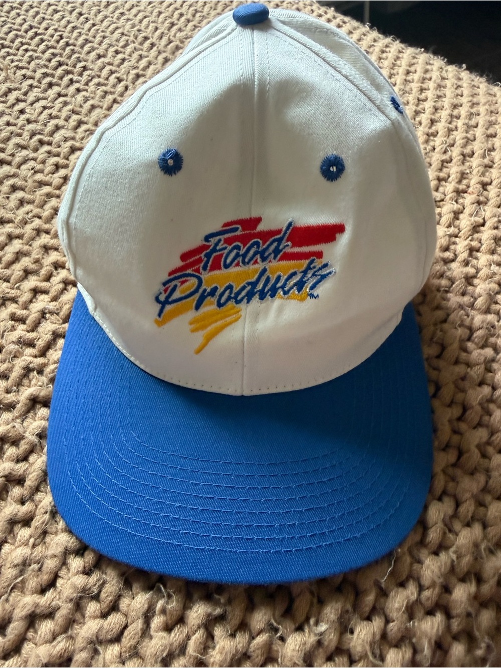 Vintage Mens Food Products 90s White and Blue Baseball Cap